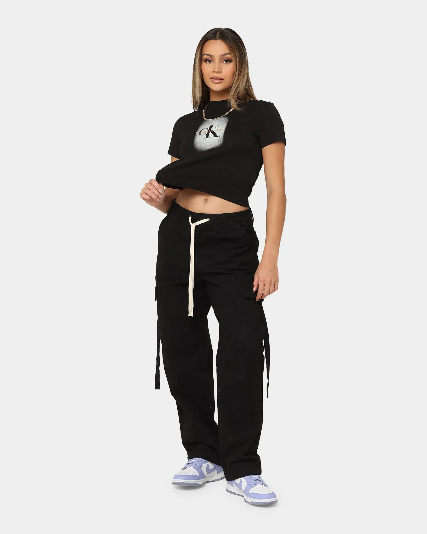 Calvin Klein Women's Spray Monologo Baby T-Shirt Ck Black