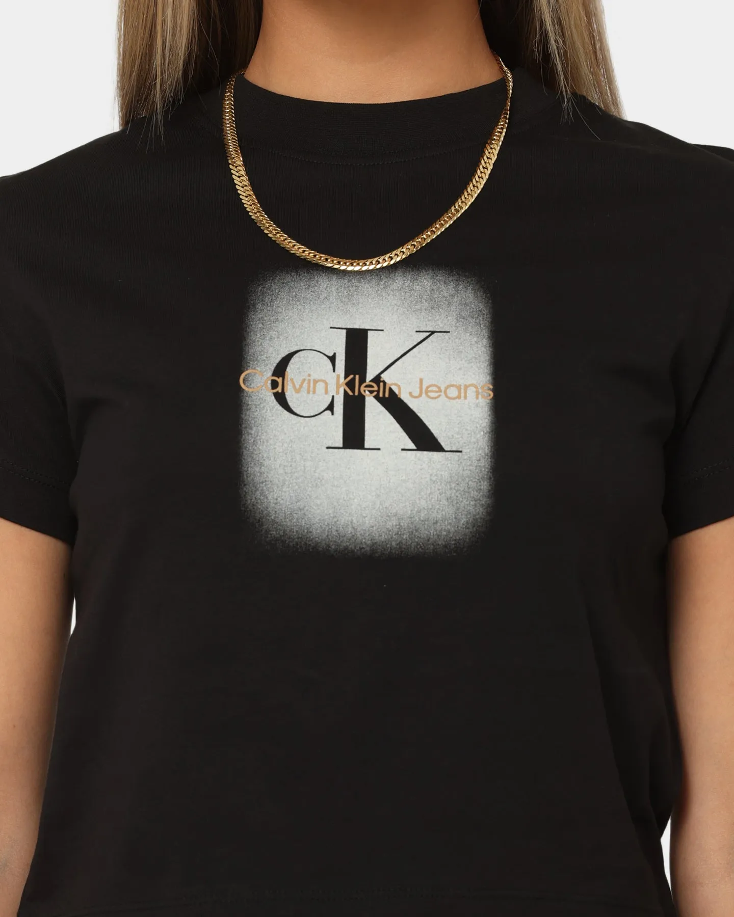Calvin Klein Women's Spray Monologo Baby T-Shirt Ck Black