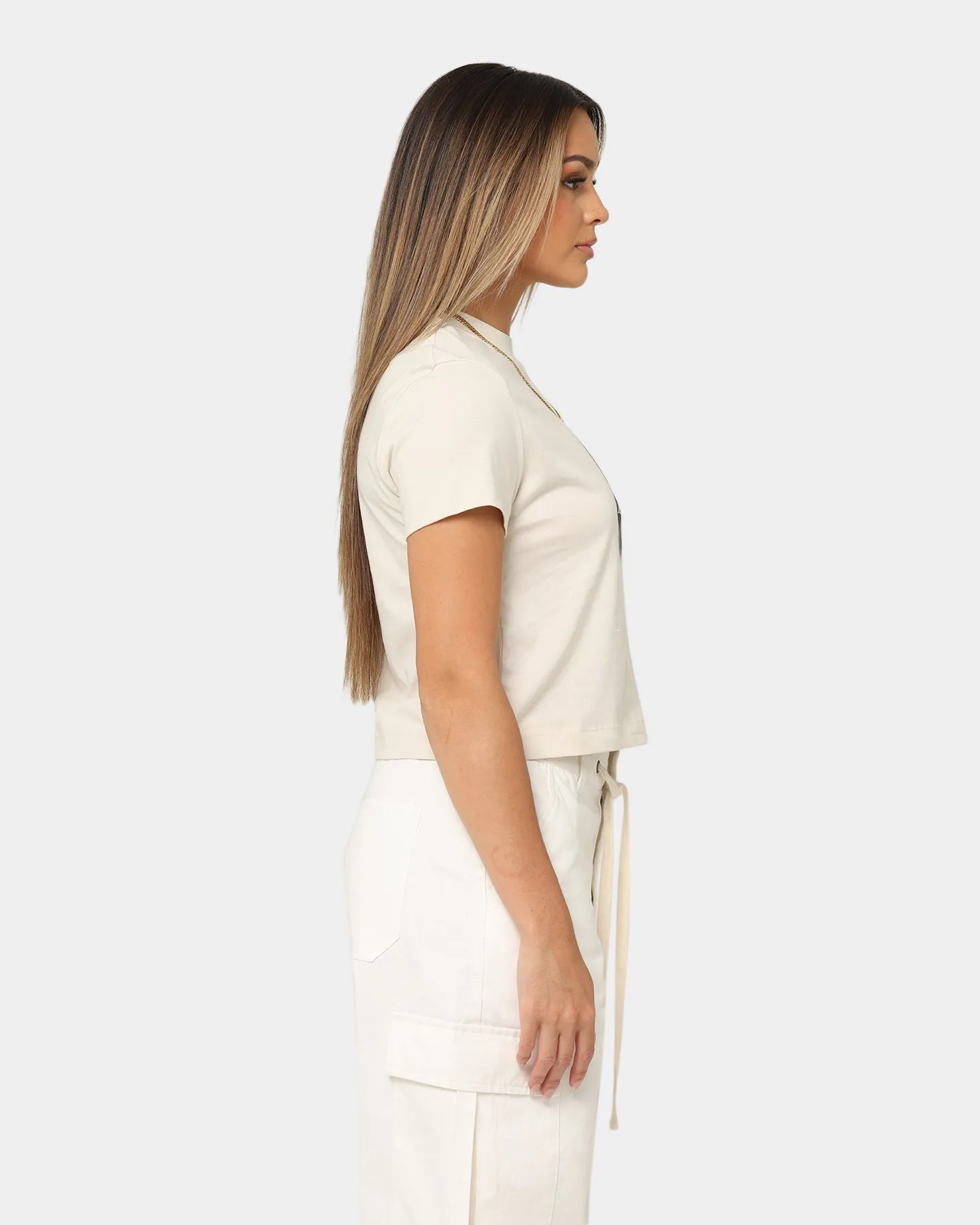 Calvin Klein Women's Spray Monologo Baby T-Shirt Eggshell