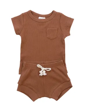 Ribbed Shorts Set – Rust
