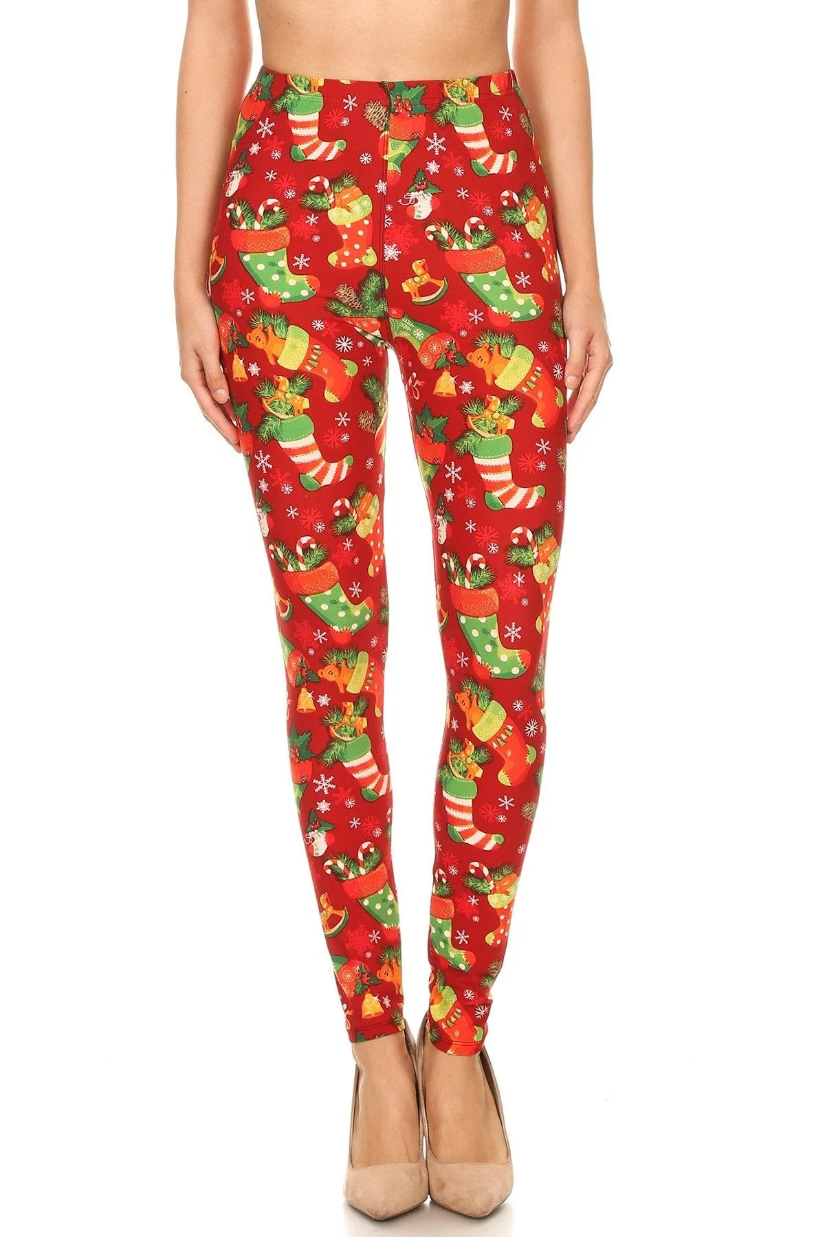 Women's PLUS Christmas Socks Holiday Gift Pattern Printed Leggings